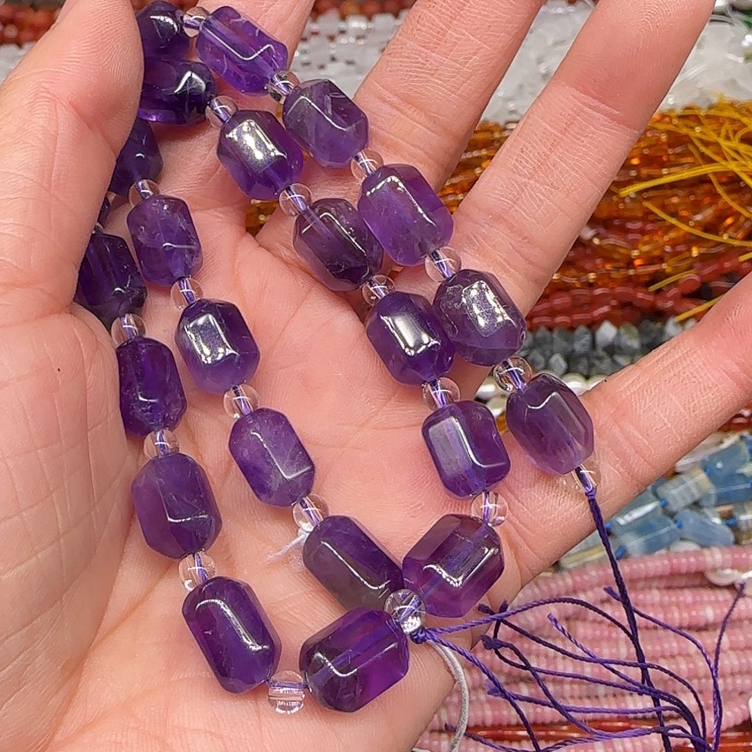 玛瑙/玉髓合金珠宝半成品紫水晶8mm桶珠一条