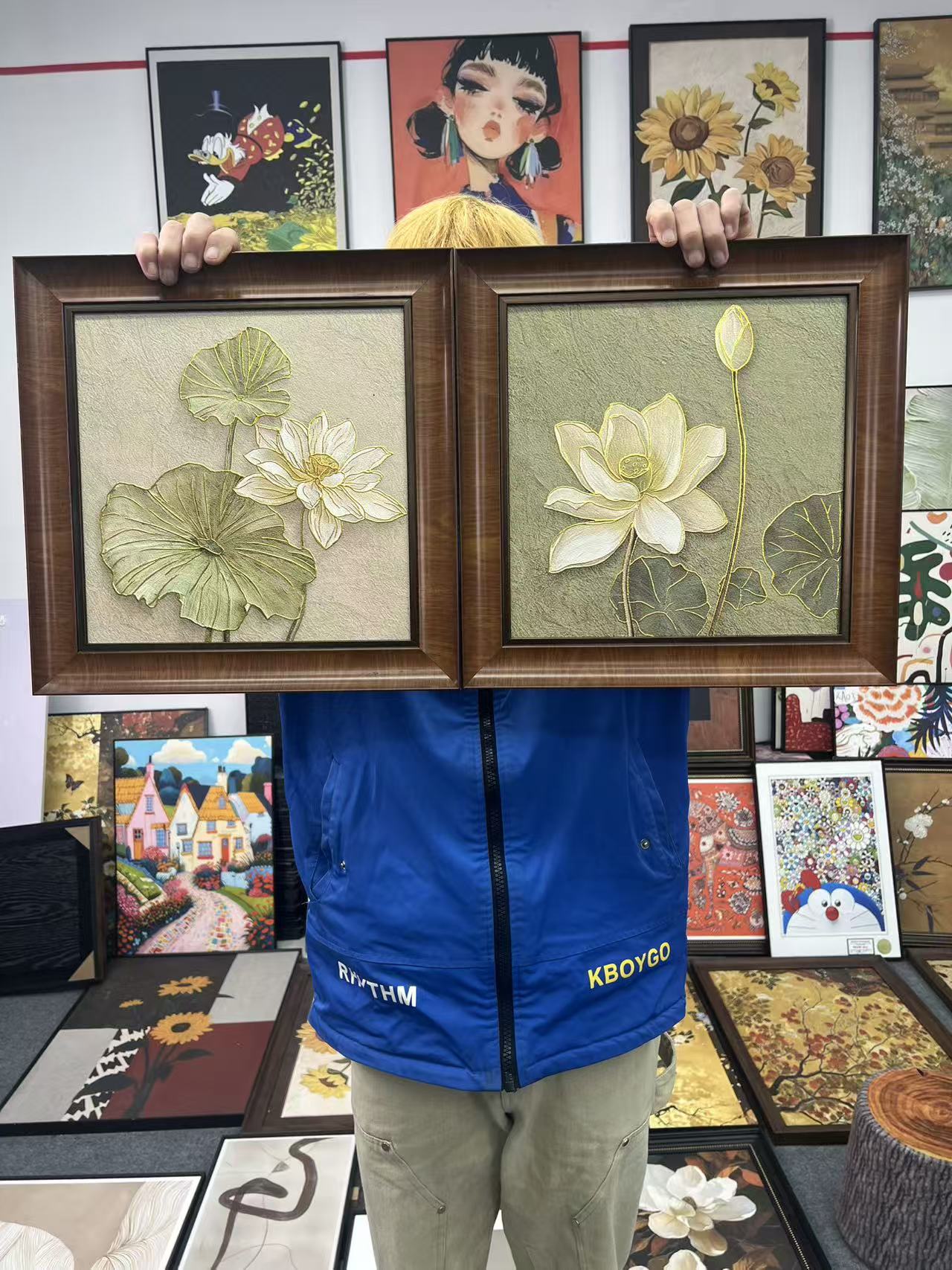 《新野荷》皮革鎏金中古现代装饰画-JL-02-40-40
