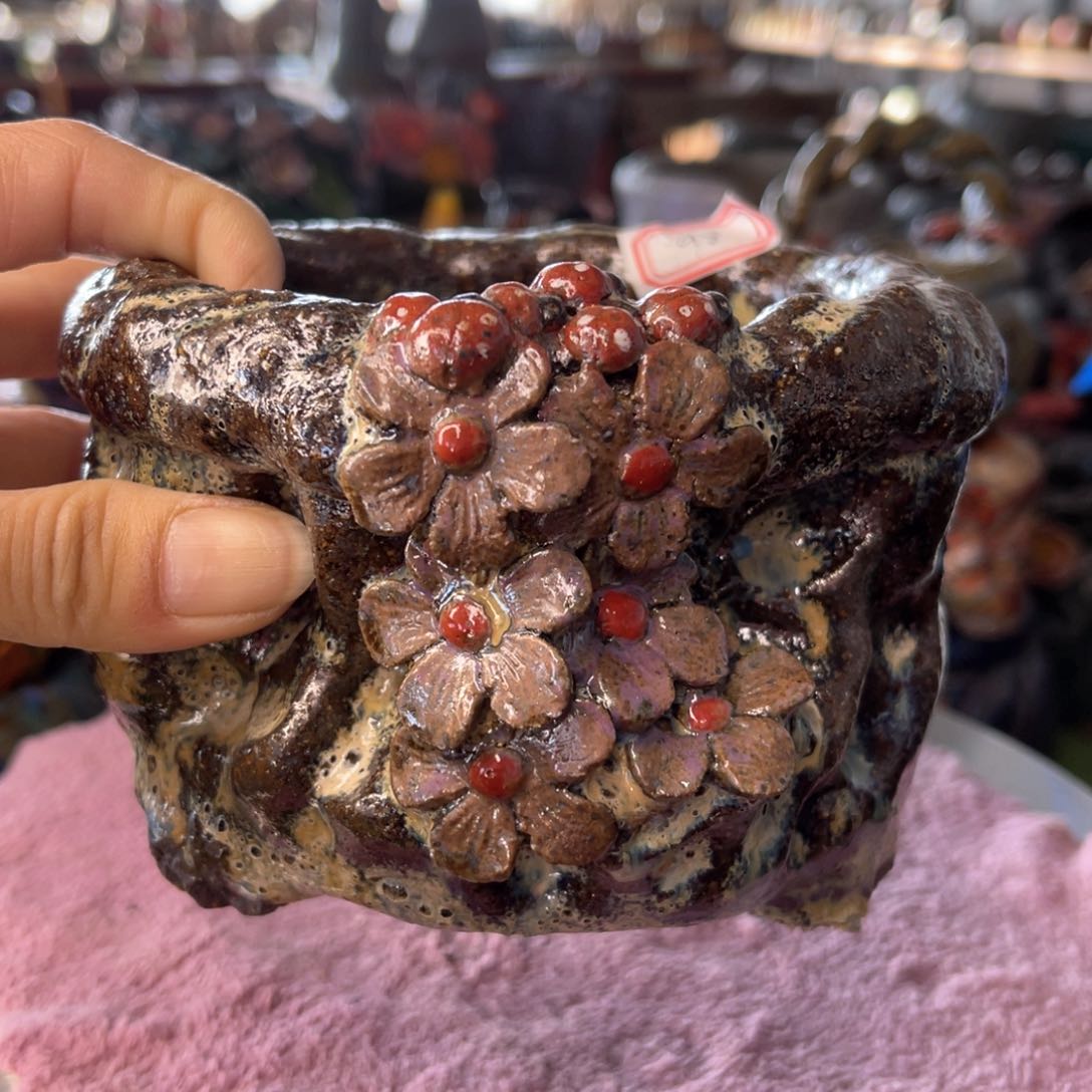 红陶粗砂陶手工花盆