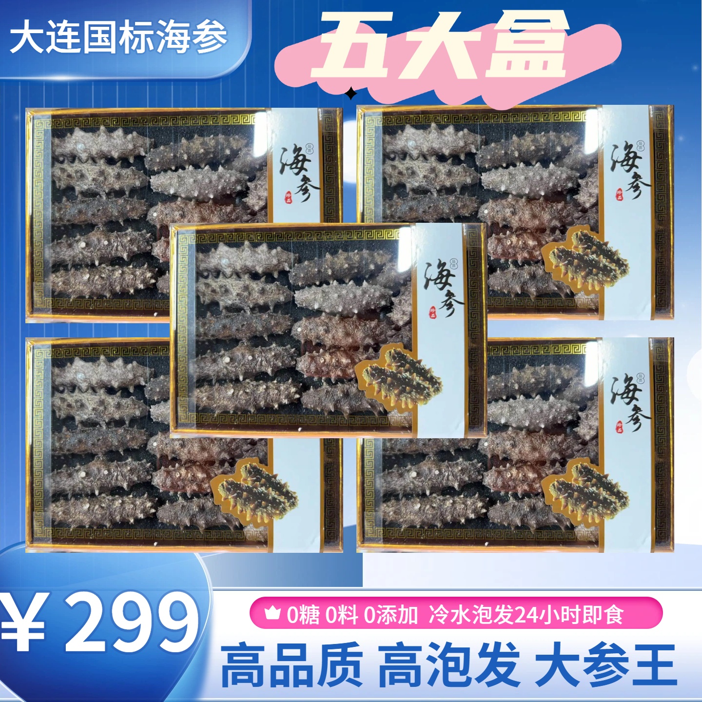 【五大盒】75根6-7cm参王大连底播野生干海参冷水速发送礼滋补佳品