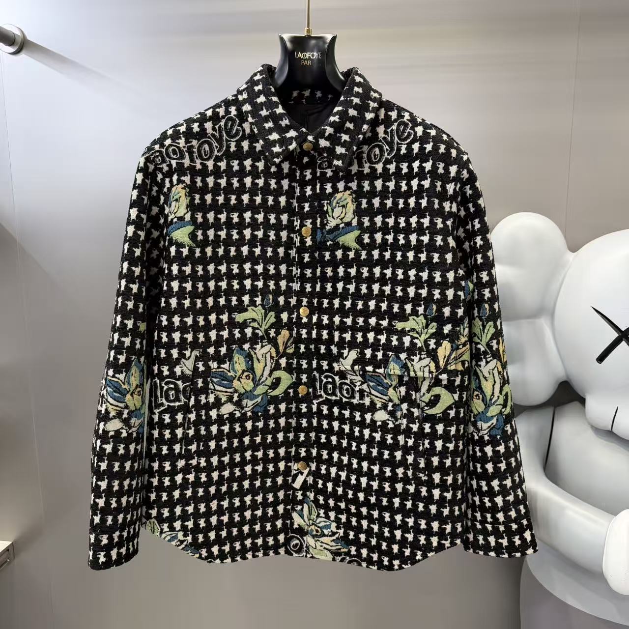 【VanJazny】QC男士时尚潮流千鸟格翻领棉服外套F89623w050