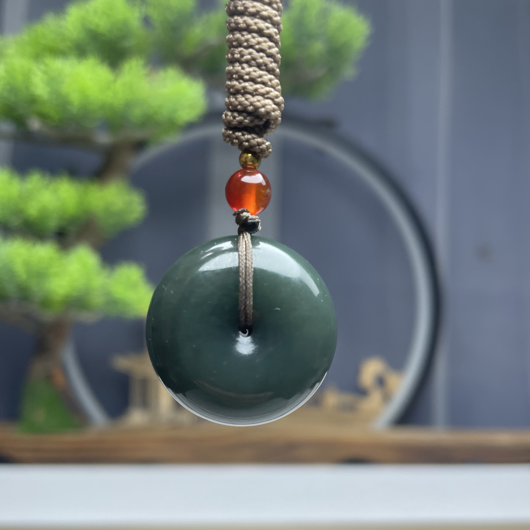 和田玉且末蓝平安扣