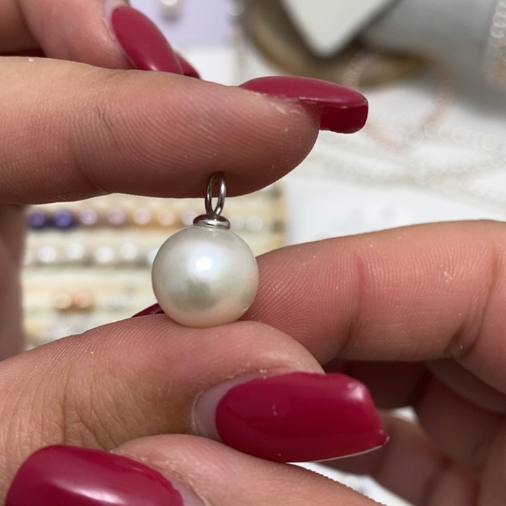 银S925镶嵌白珍珠圆扣吊坠11m+淡水珍珠