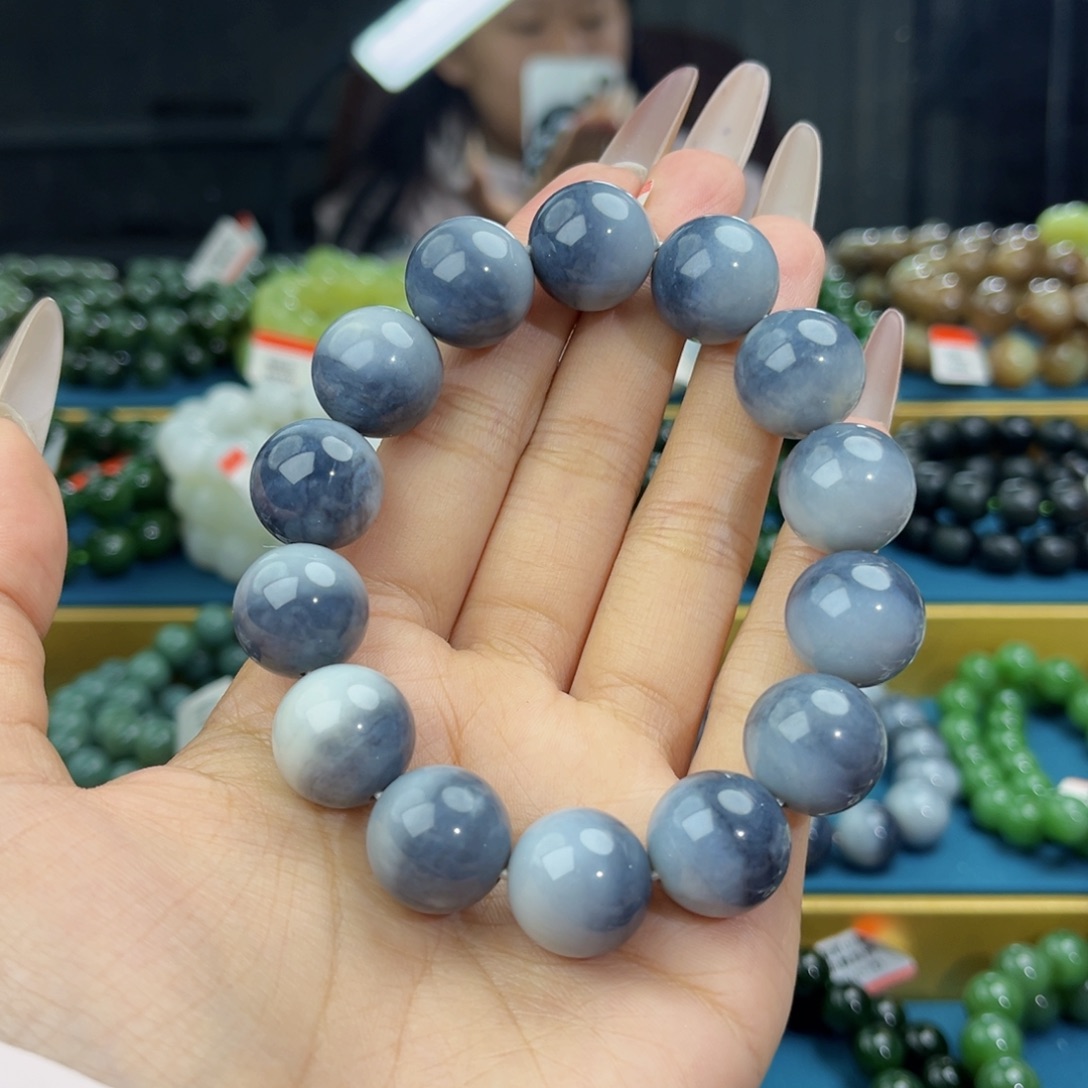 @***航和田玉未镶嵌手链天然和田玉新疆青花聚宝盆手串16