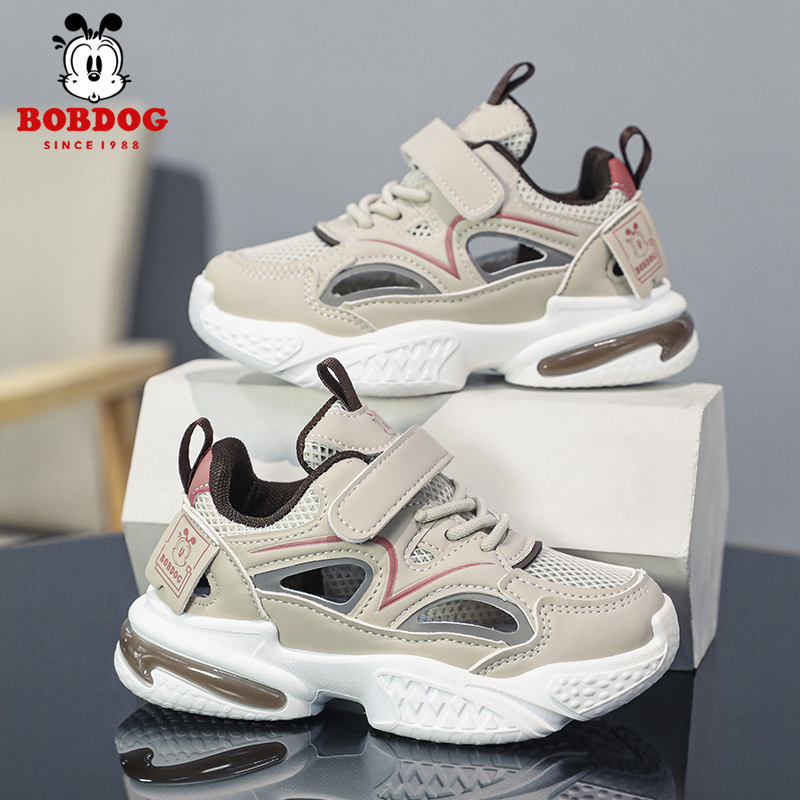 Bobdog/巴布豆夏季新款单网百搭童鞋透气厚底网面儿童运动童鞋