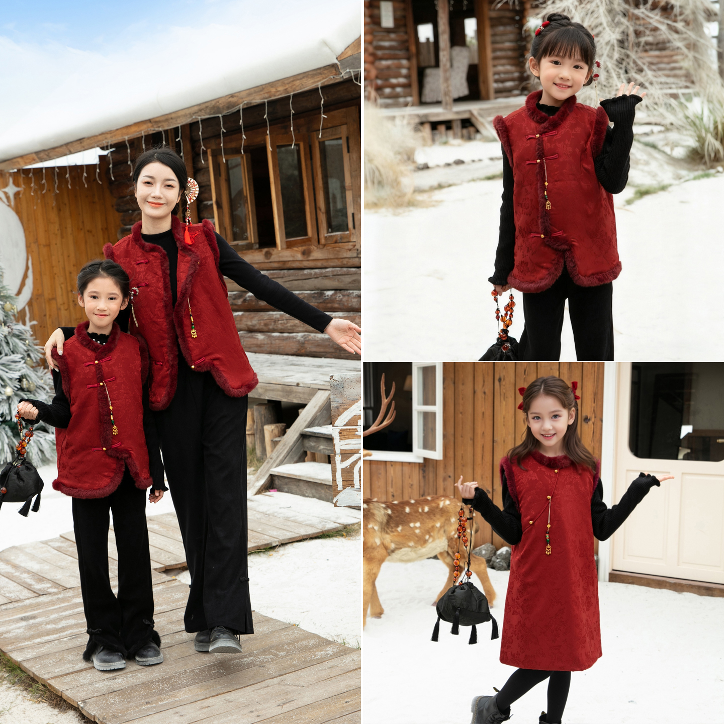 马年春节2026中国风新中式马甲背心裙全家福母女装亲子装拜年服