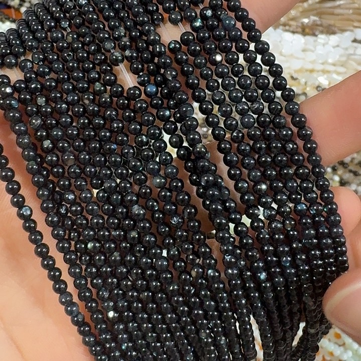 玛瑙/玉髓合金珠宝半成品2条3mm黑蝶贝圆珠带蓝光