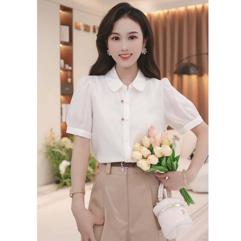 法式小香风高级感泡泡袖衬衫女2025夏季新款宽松百搭上衣TU28020