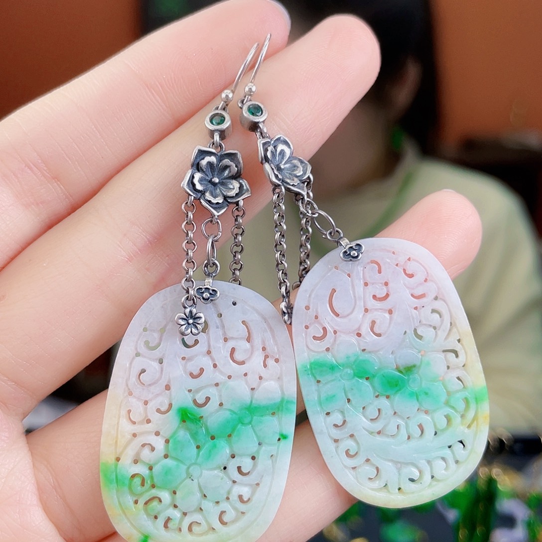 翡翠银S925镶嵌耳饰