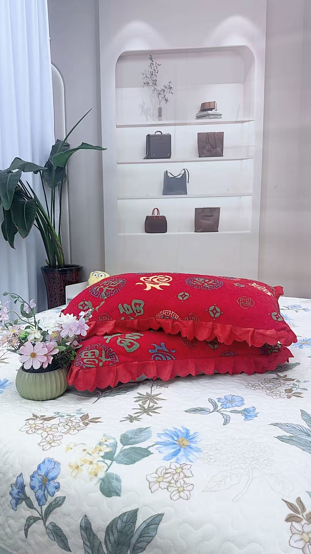 【宝宝绒枕套】宝宝绒床盖同款枕套绗缝带花边可机洗