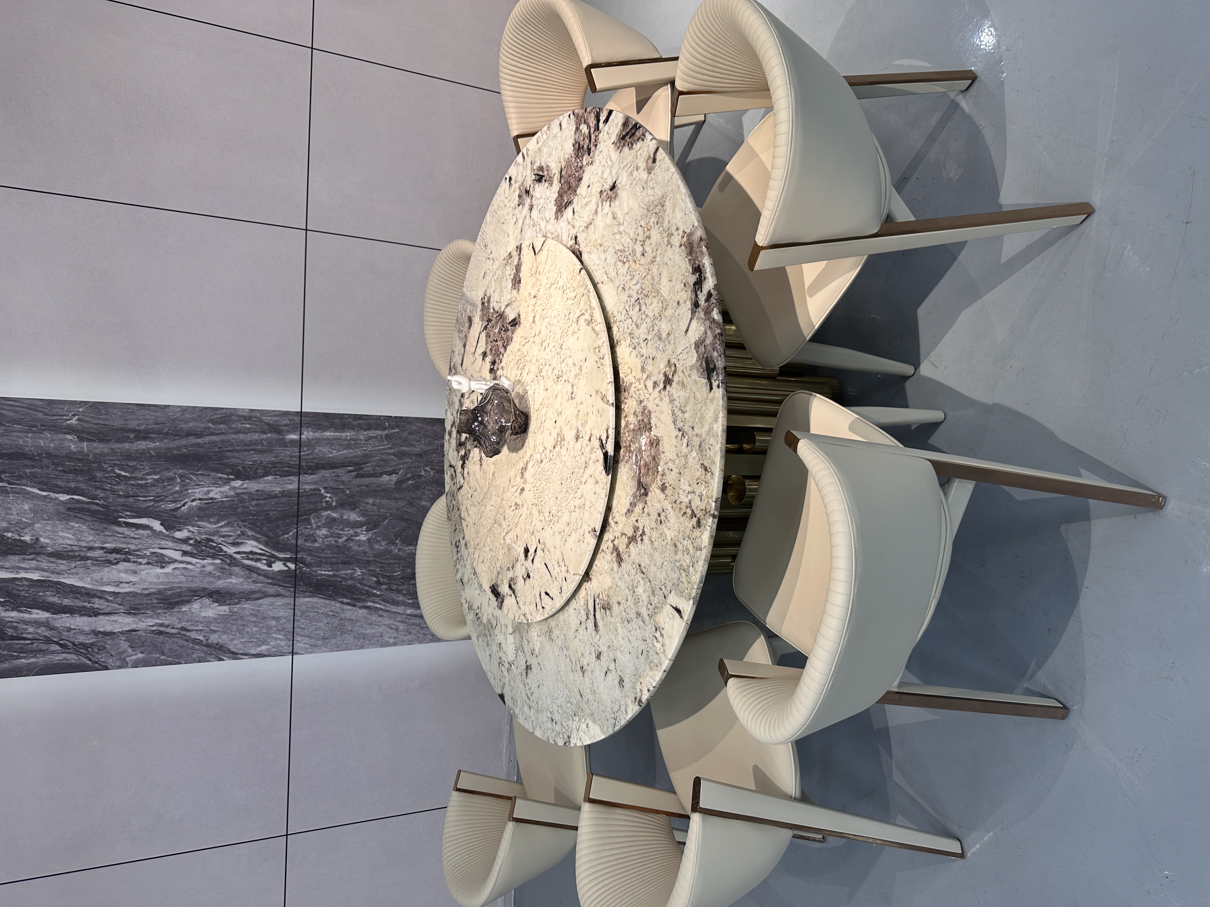 天然雪山兰奢石餐桌饭桌奢石餐桌椅家用进口雪山蓝大理石圆桌