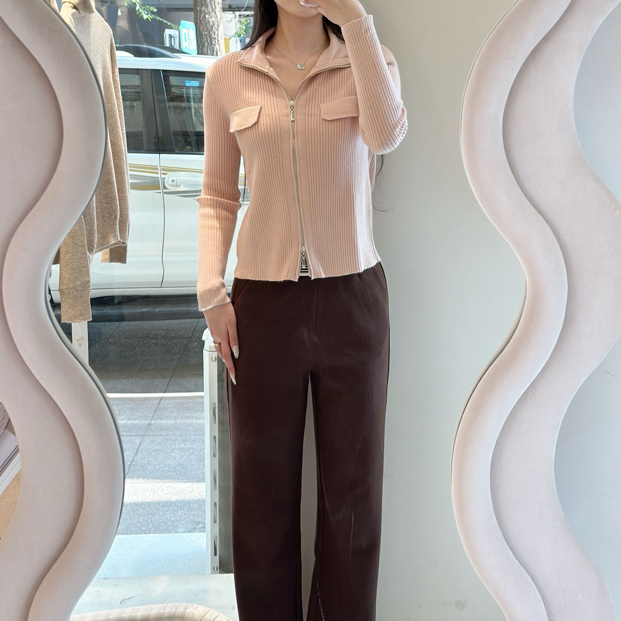 千百惠小翻领开衫