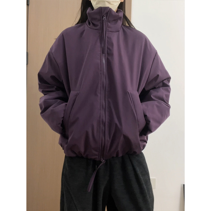 乌梅紫色立领棉服外套男款冬季加厚美式潮流廓形立领棒球夹克棉衣