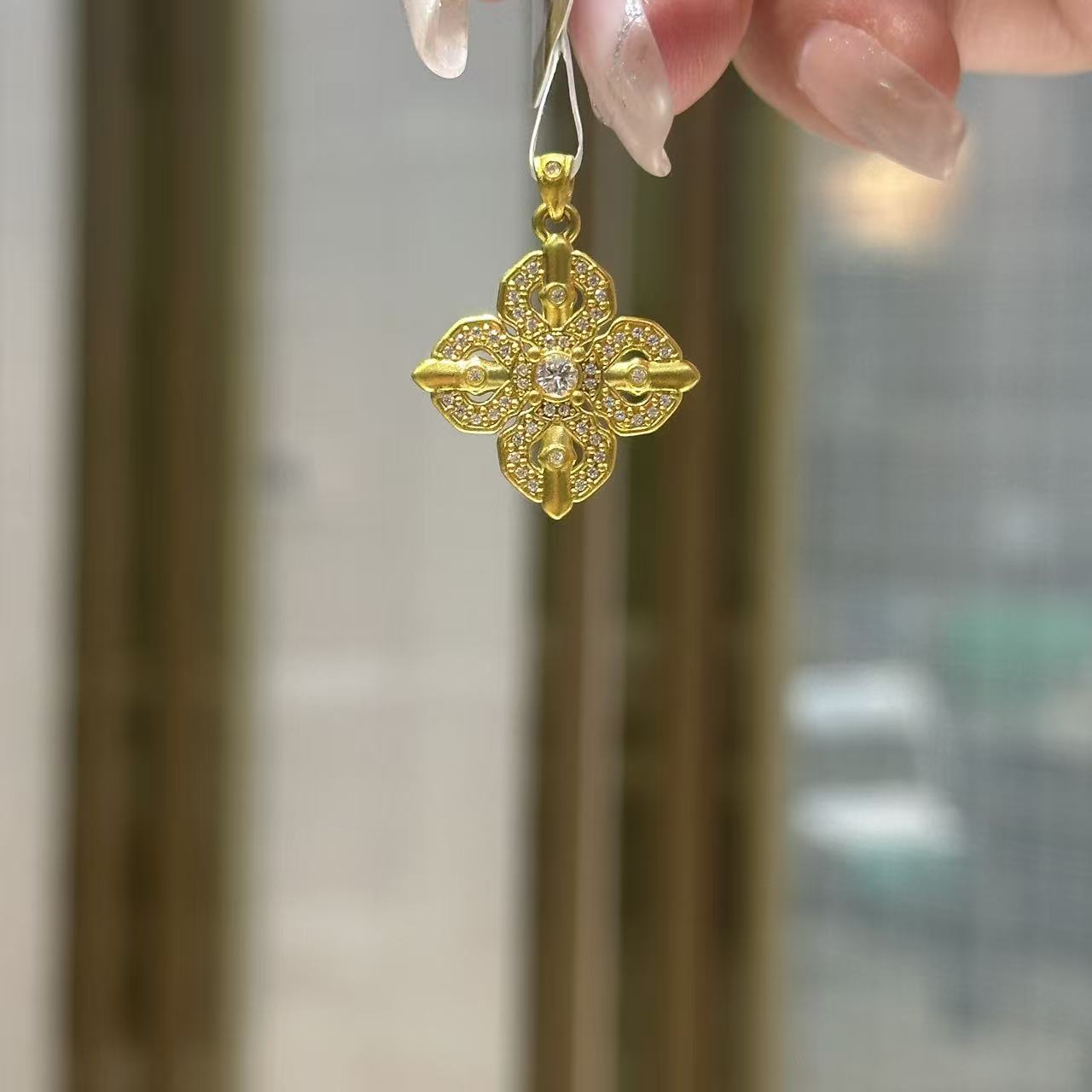 新年-Y【小满钻十字杵点钻吊坠】足金999精工5D （附加258/158）