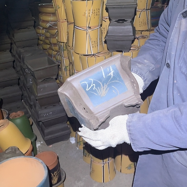 紫砂紫砂花盆和花盆里