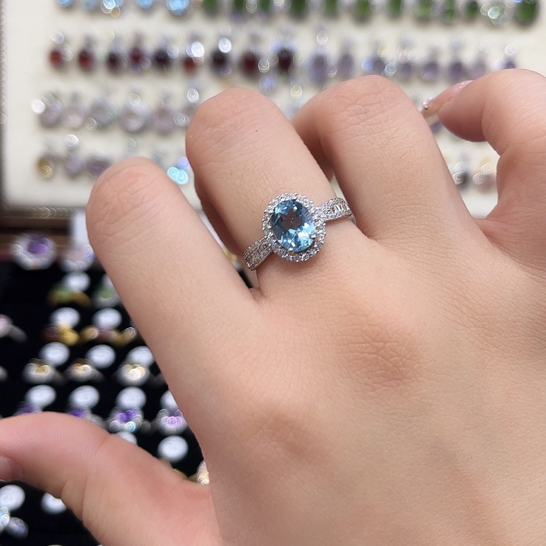 源***九戒指托帕石银S925镶嵌