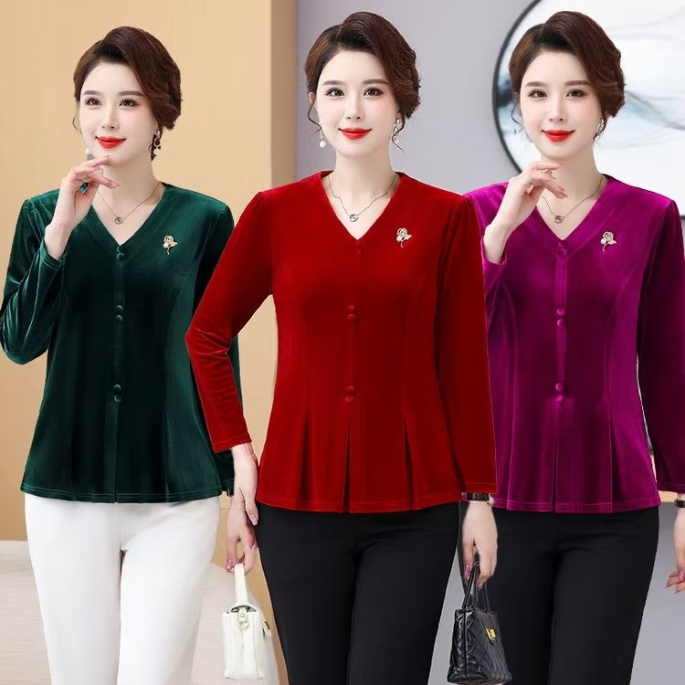 新款妈妈秋季打底小衫时尚大码中年遮肚显瘦长袖T恤弹力上衣