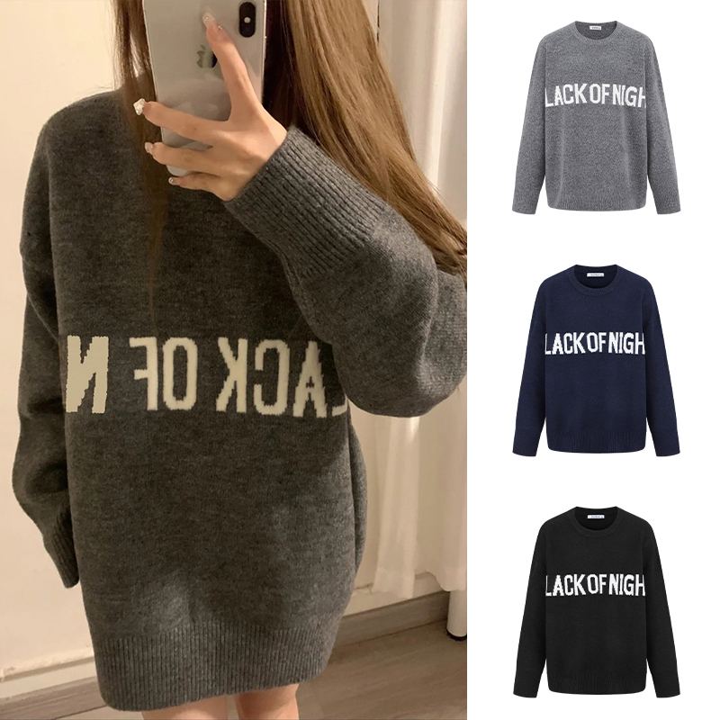 2025秋冬新款圆领套头厚款毛衣女秋冬宽松针织衫卫衣上衣