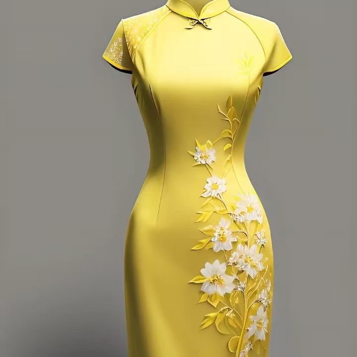 长裙日常短袖滚边立领常规袖旗袍气质春夏短款时尚夏季中国风女装