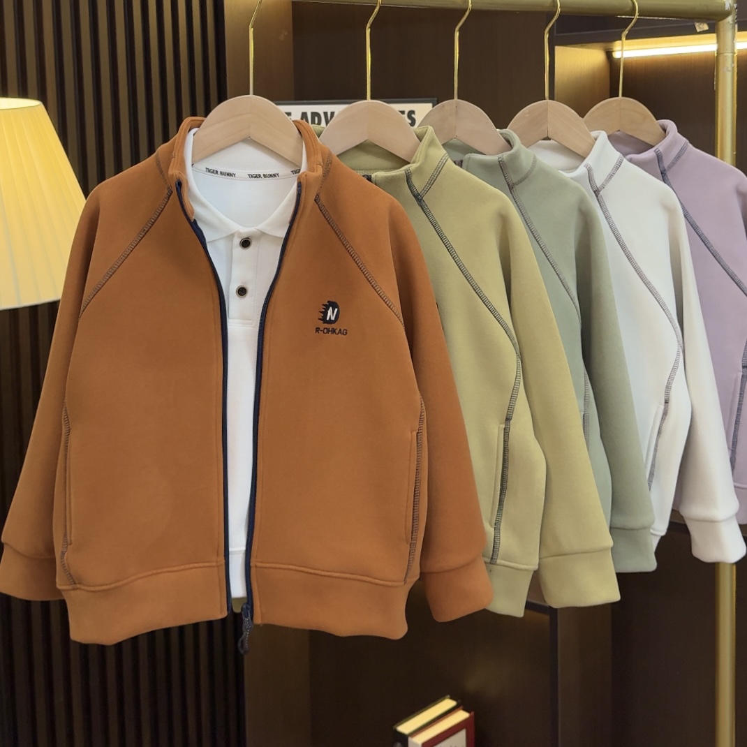 儿童拉链外套2025秋冬新款男童拼接糯米绒上衣中大童25D04