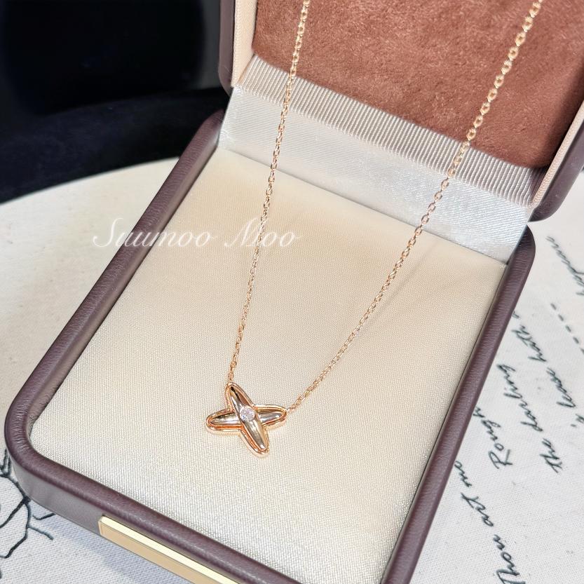 铜合金合成锆石项链 法式时尚玫瑰金光面交叉项链