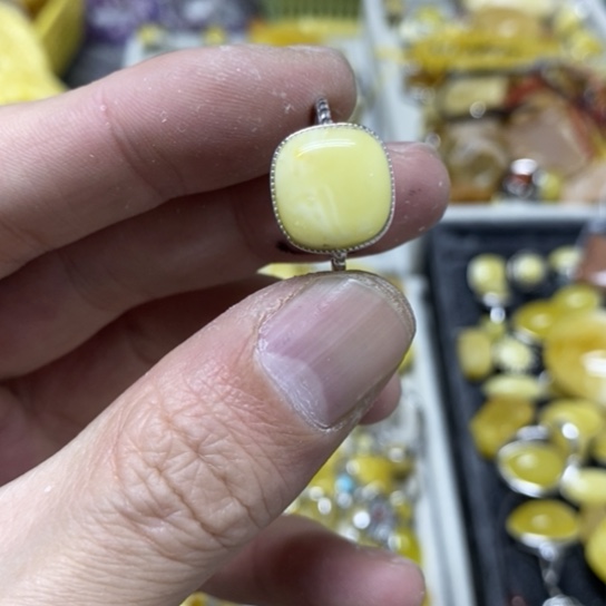 蜜蜡裸石银S925镶嵌戒指