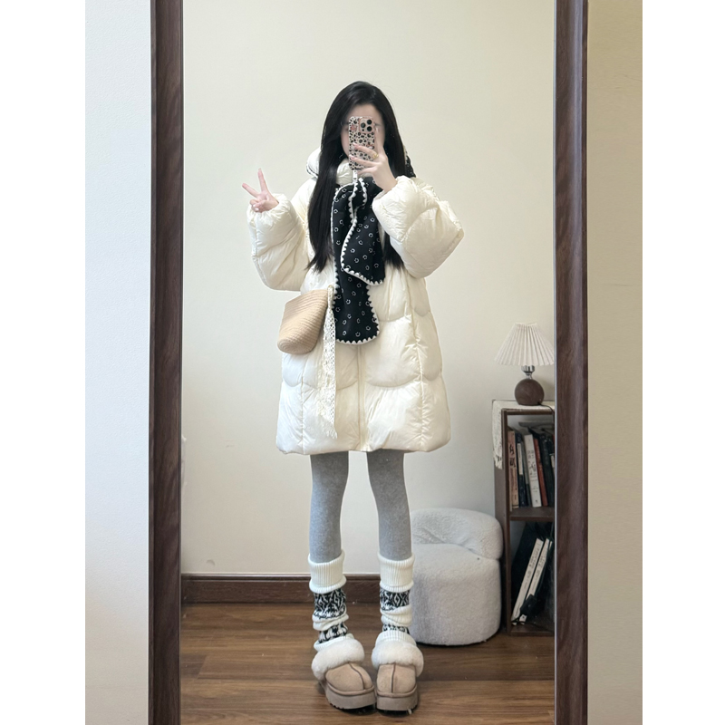 白色羽绒服女中长款2025年冬季新款云朵泡芙保暖加厚白鸭绒面包服