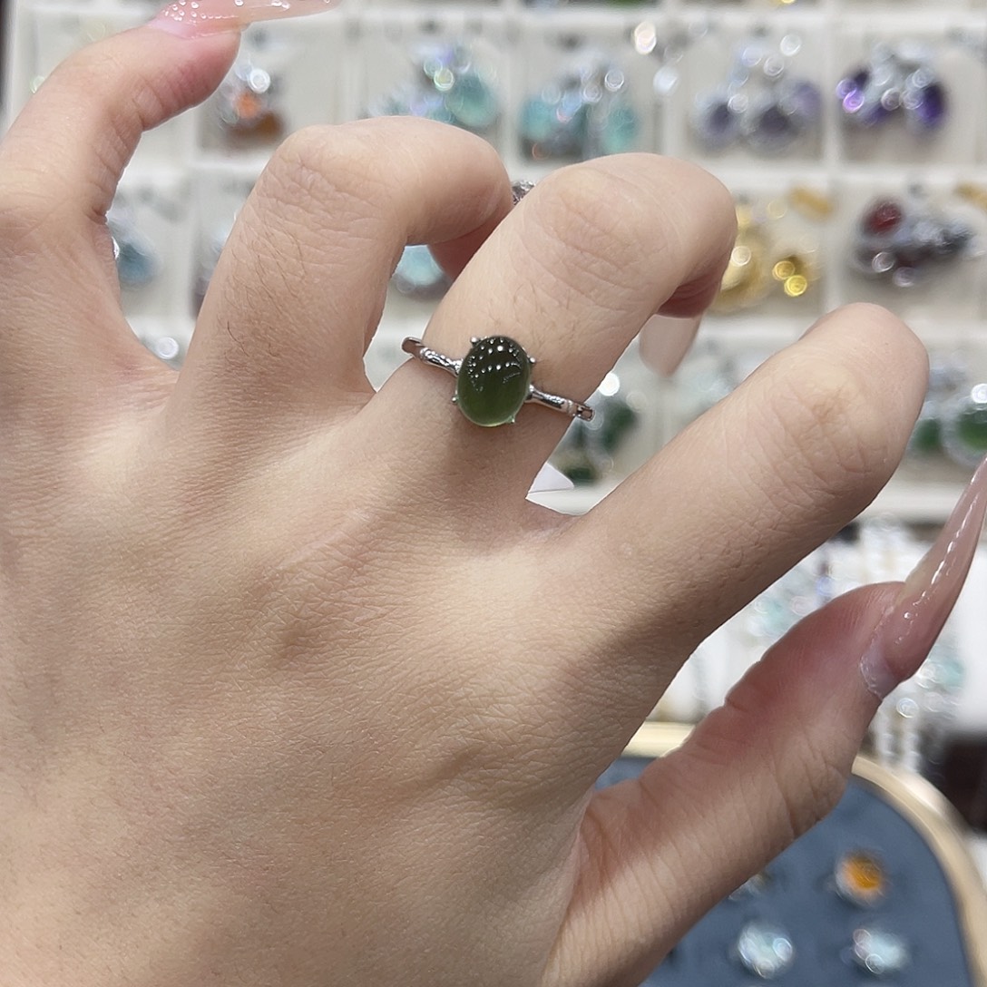 *****蛇纹石玉银S925镶嵌戒指