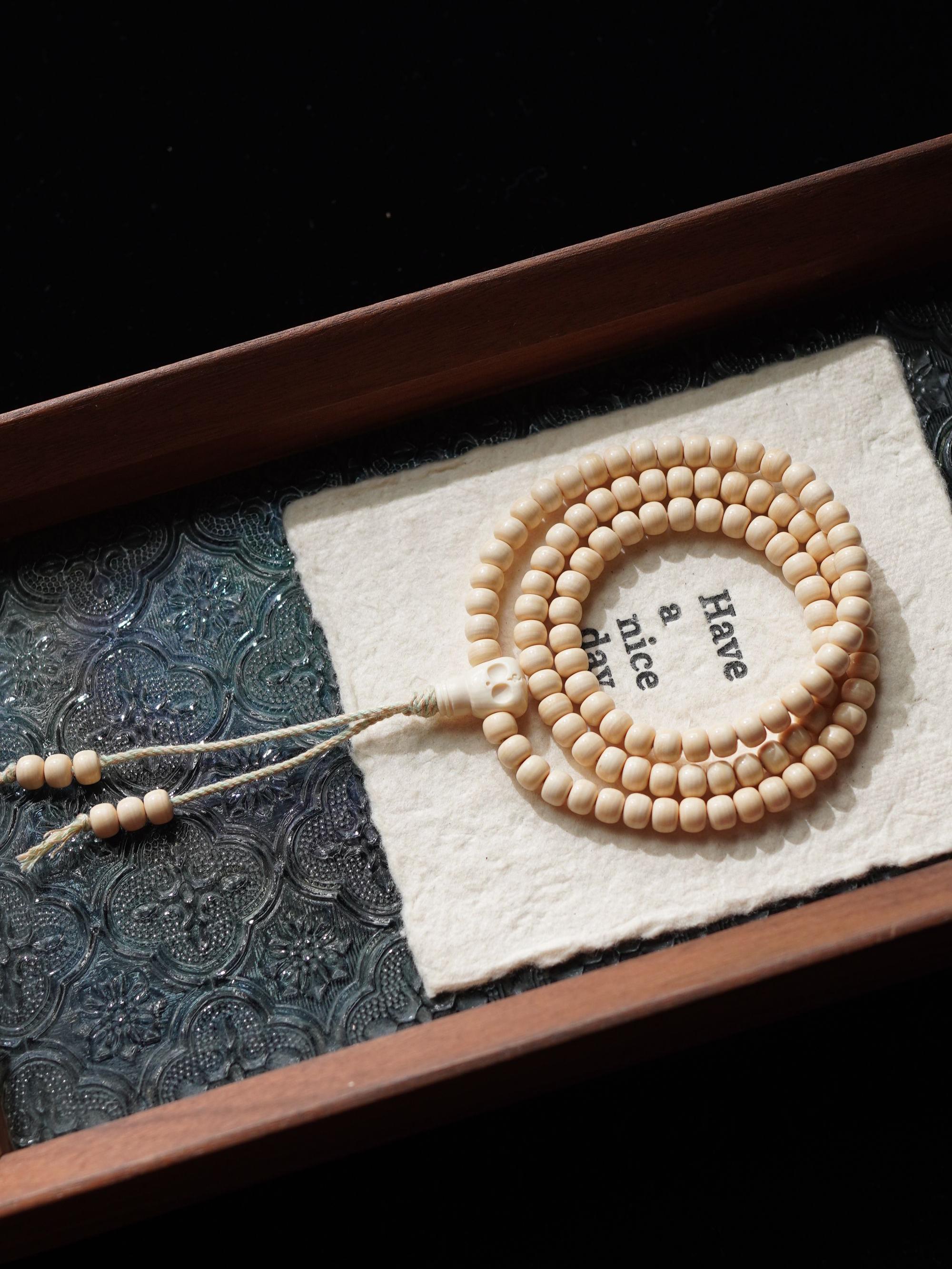 千层酥 猛犸牙千层精工横纹5*6mm老型珠三通阿呆念珠手串108颗