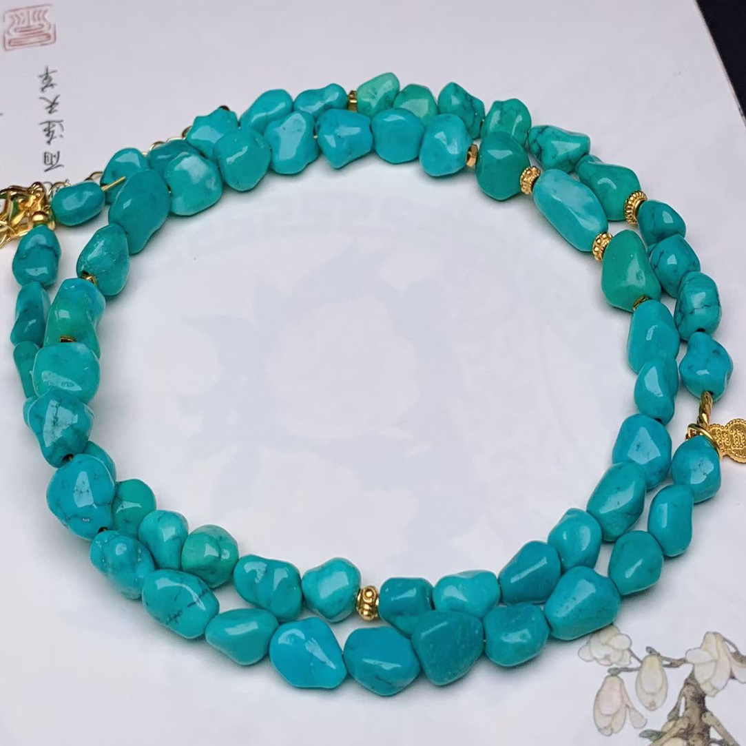 湖北十堰精品原矿绿松石糖豆直径6-7mm重23.36长度42cm