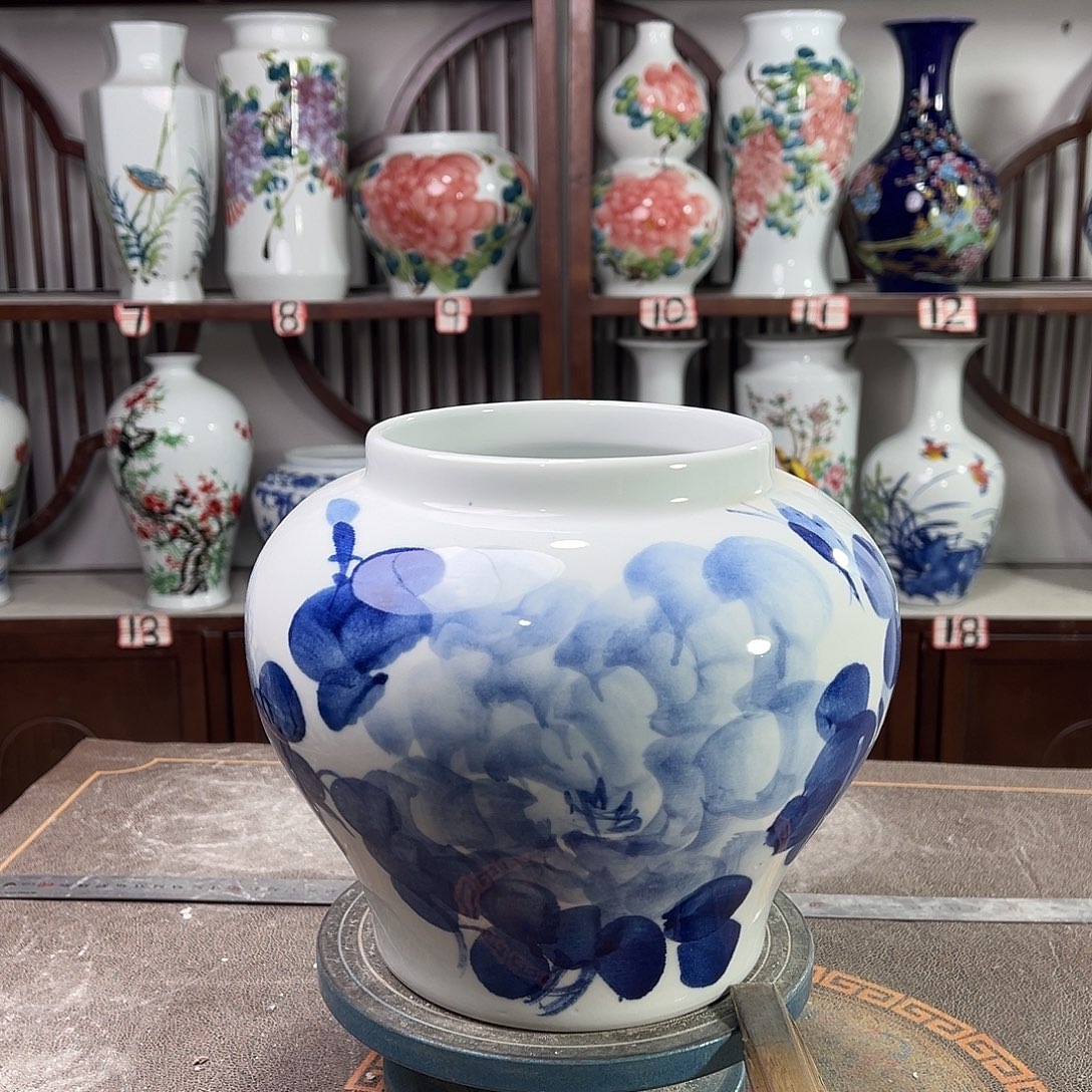摆件陶景德镇陶瓷大口青牡