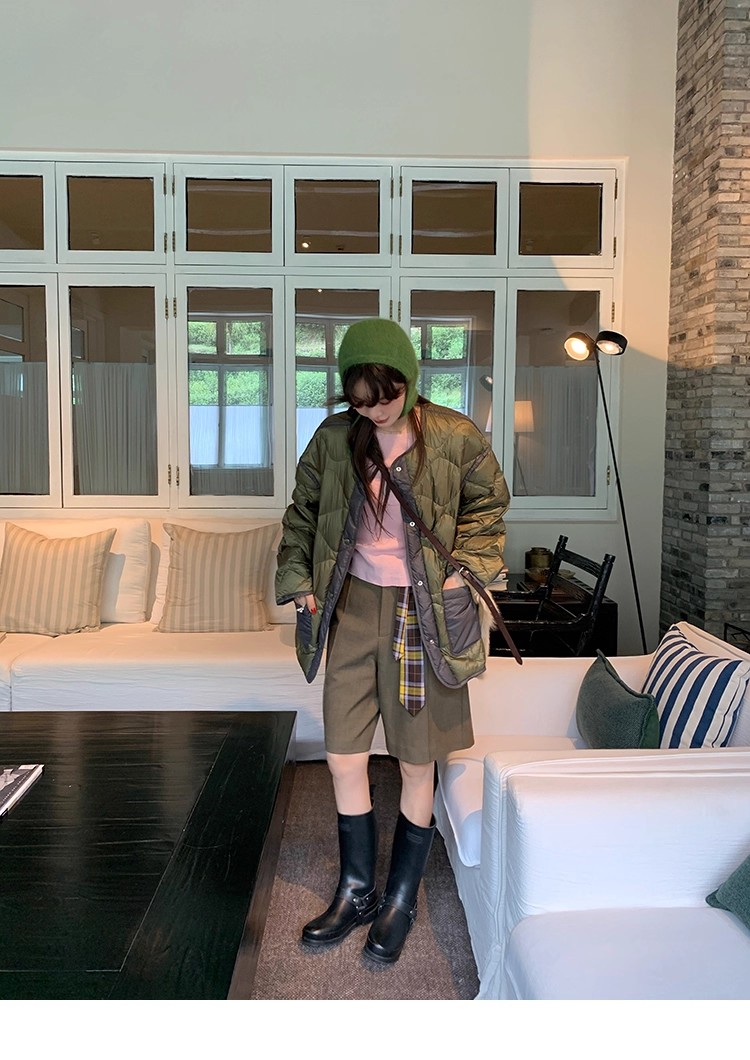 周美美 跳脱英伦高智时髦格纹腰带复古绿西装中裤