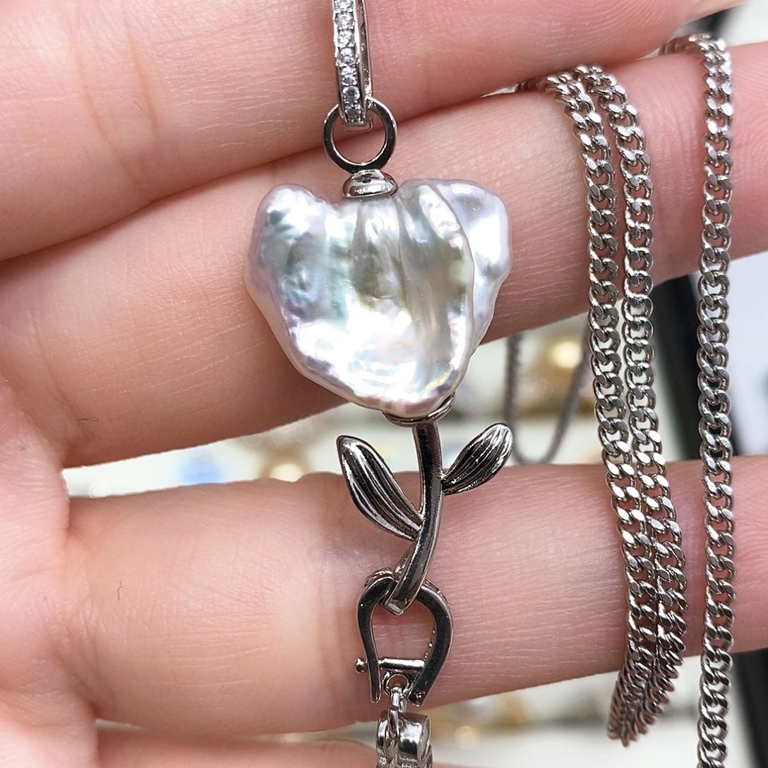 淡水珍珠颈饰银S925镶嵌极光巴洛克