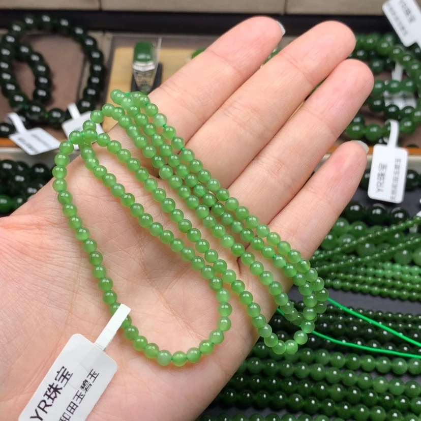 双12福利碧玉冰底苹果绿4mm项链