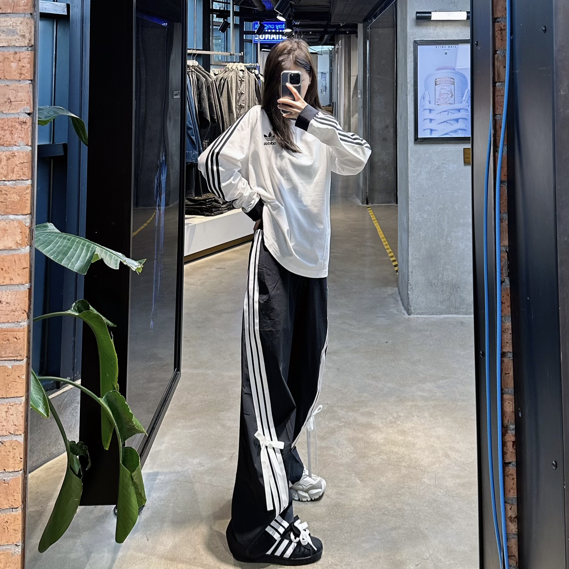 adidas情人节欧若风蝴蝶结新款阔腿香蕉裤运动休闲裤JY7666/67