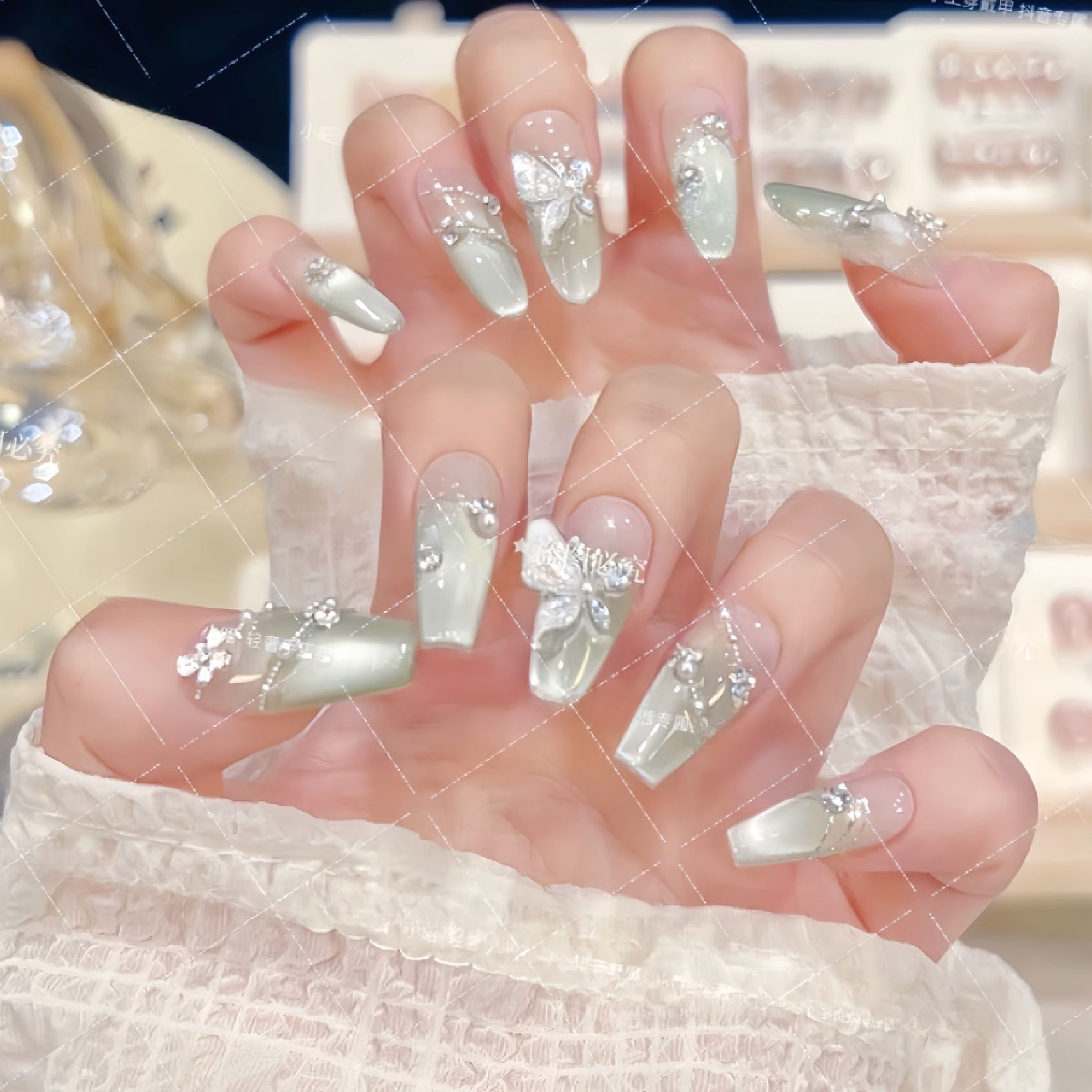 茉莉手工穿戴甲指甲贴片美甲穿戴甲高级感假指甲美甲穿戴式手工甲