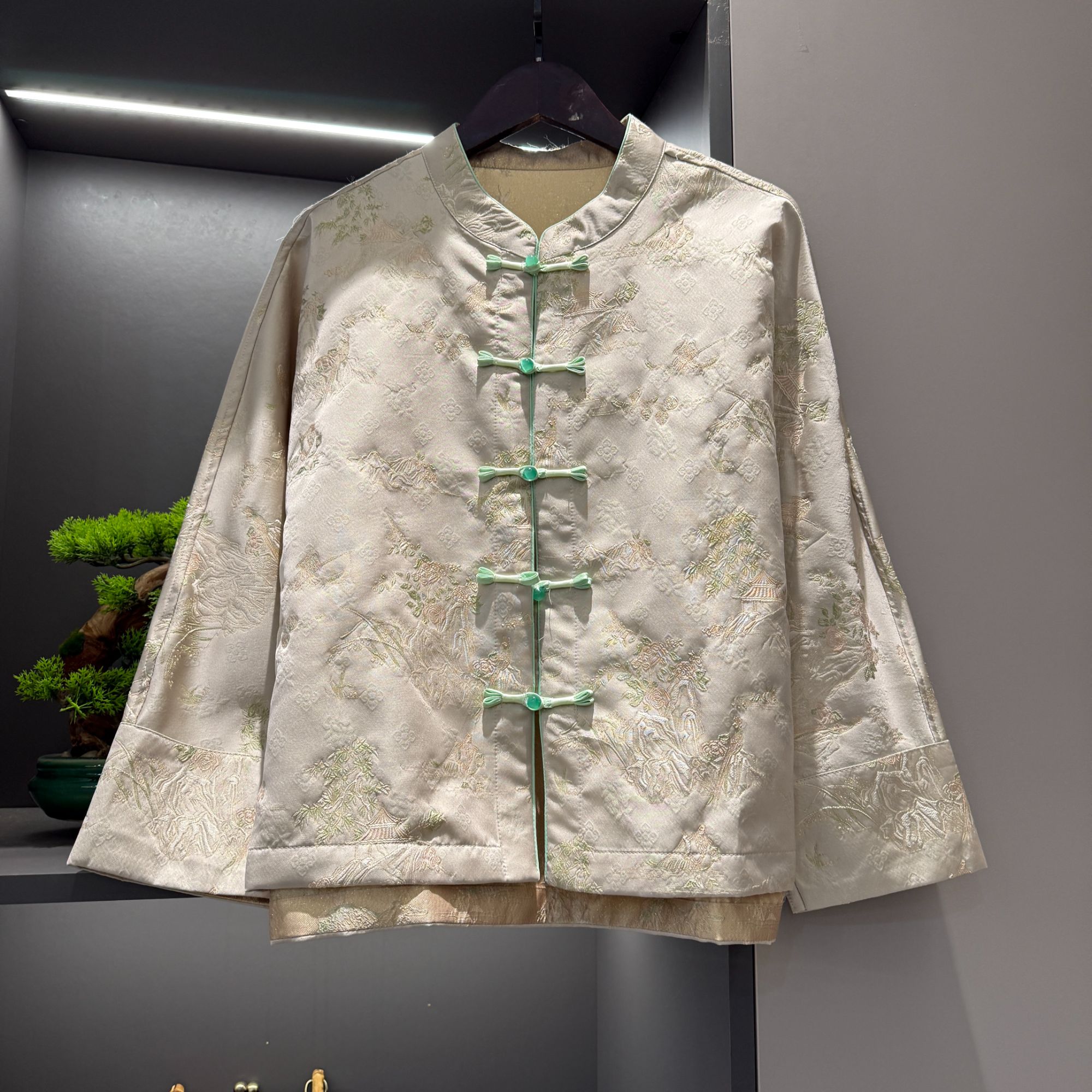 中式开衫复古花色传统改良盘扣亭台山水春季女装宽松上衣2103