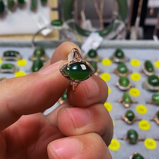 和田玉（碧玉）戒指银S925镶嵌