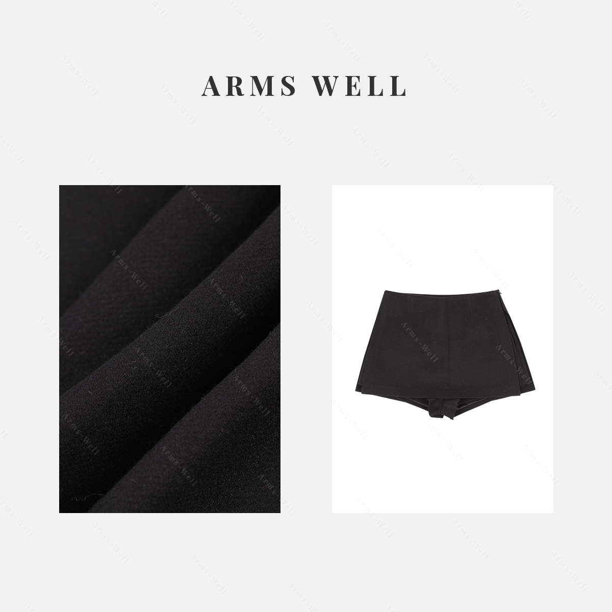 ARMS WELL王囡囡 黑色羊毛厚款侧开叉半身裙裤（有内衬）L380