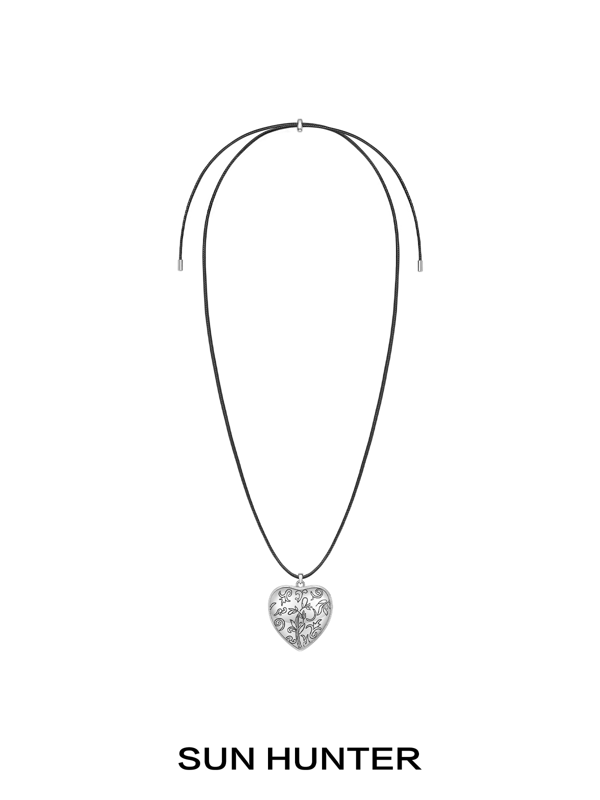 铜合金皮质项链 三横SUN HUNTER原创雕刻爱心项链复古皮绳锁骨链