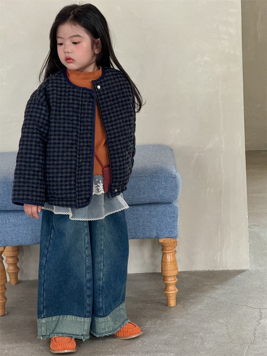 2025冬季新品韩版宽松休闲时尚百搭格子保暖女童棉服