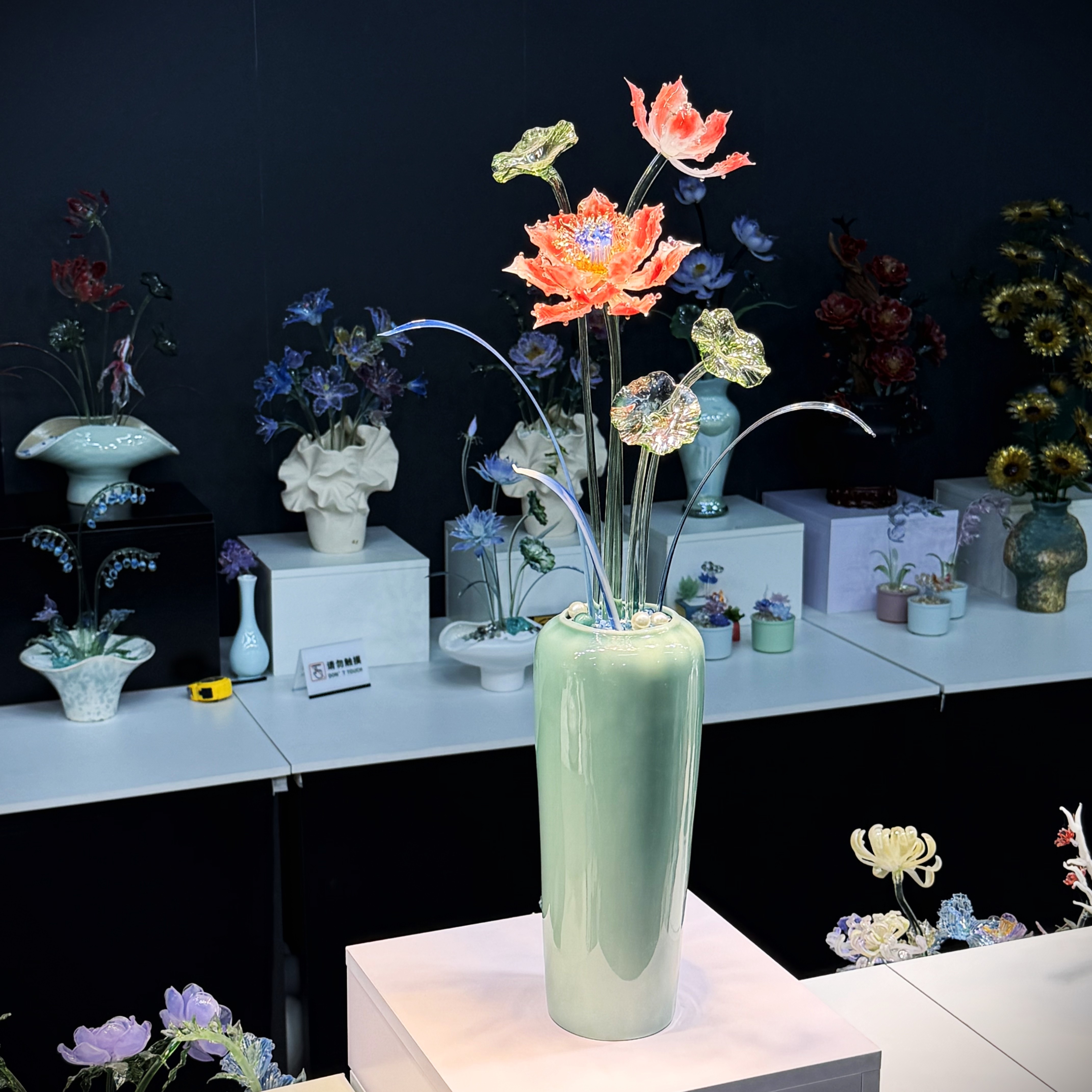 淄博琉璃摆件【莲花】【绯红莲花】纯手工客厅玄关办公室茶几桌面摆设