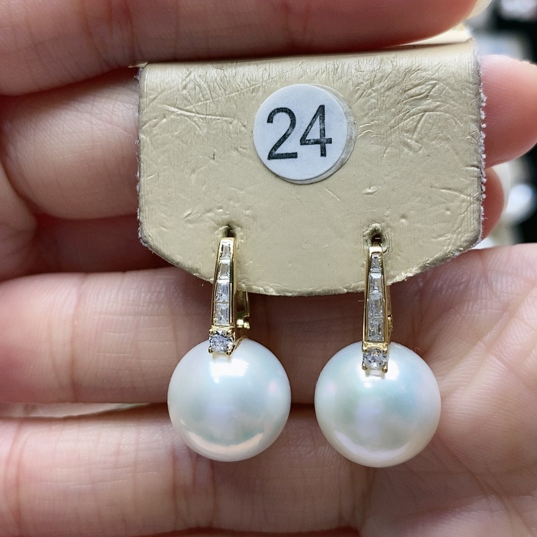 淡水珍珠耳饰银S925镀金镶嵌