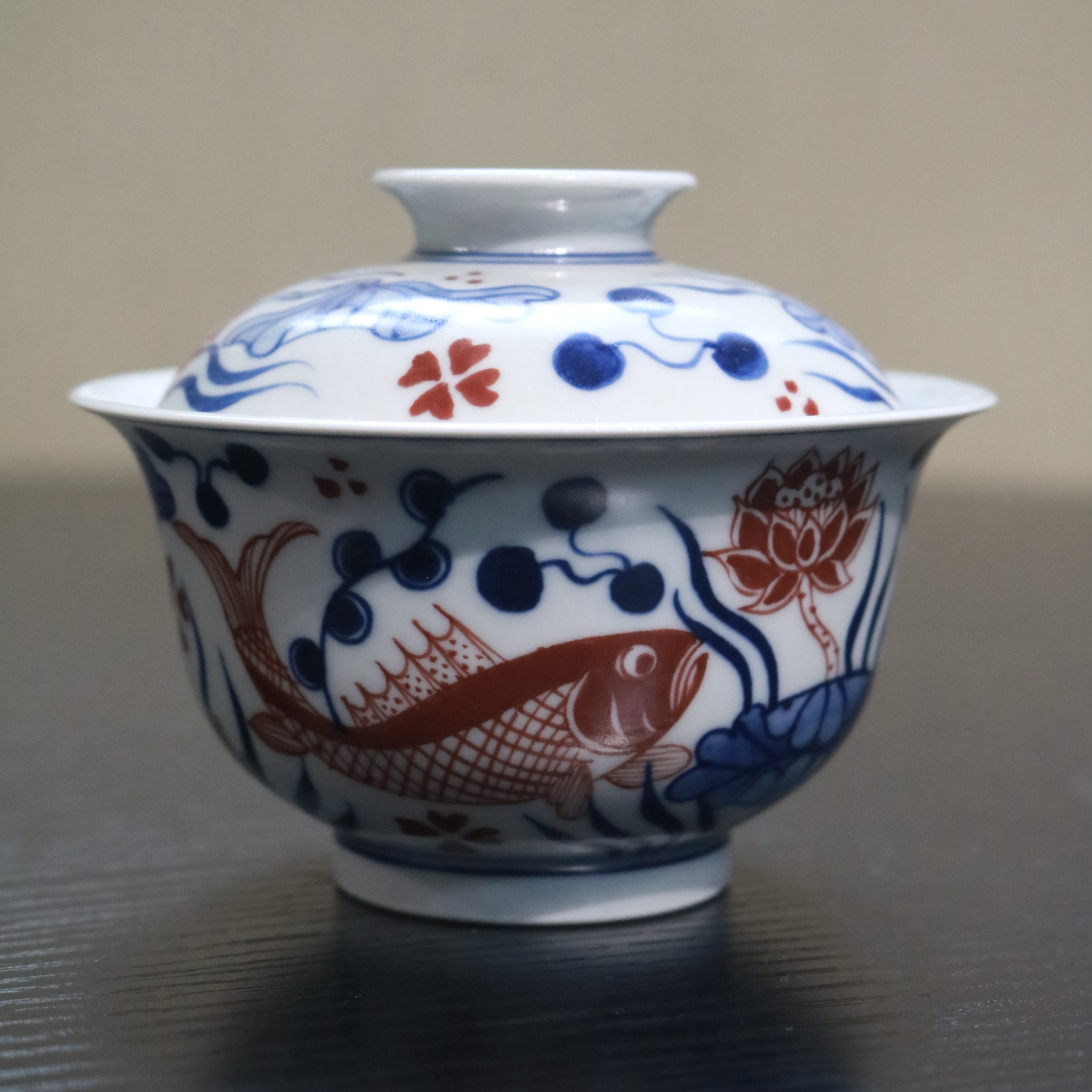 景德镇 雨溪山房 新款鱼藻盖碗