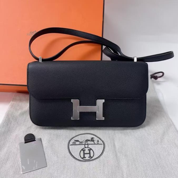 未使用 Hermes/爱马仕 小花6枫 康康 Elan 横板 黑银 W刻包