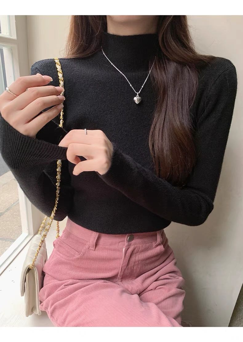 美拉德气质白色高领打底衫女秋冬高级感洋气软糯毛衣内搭针织上衣