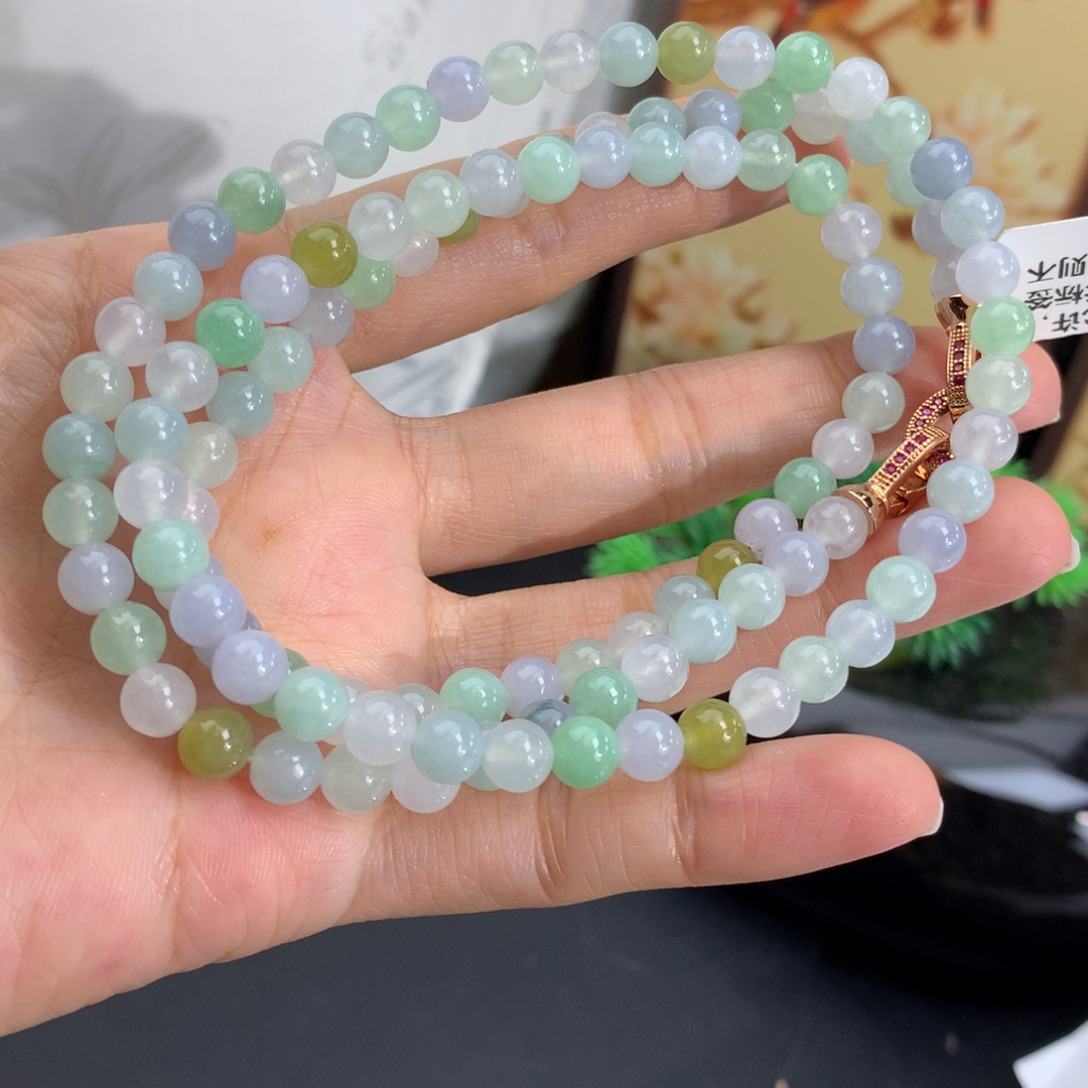 翡翠未镶嵌手串卡6胶润多宝项链