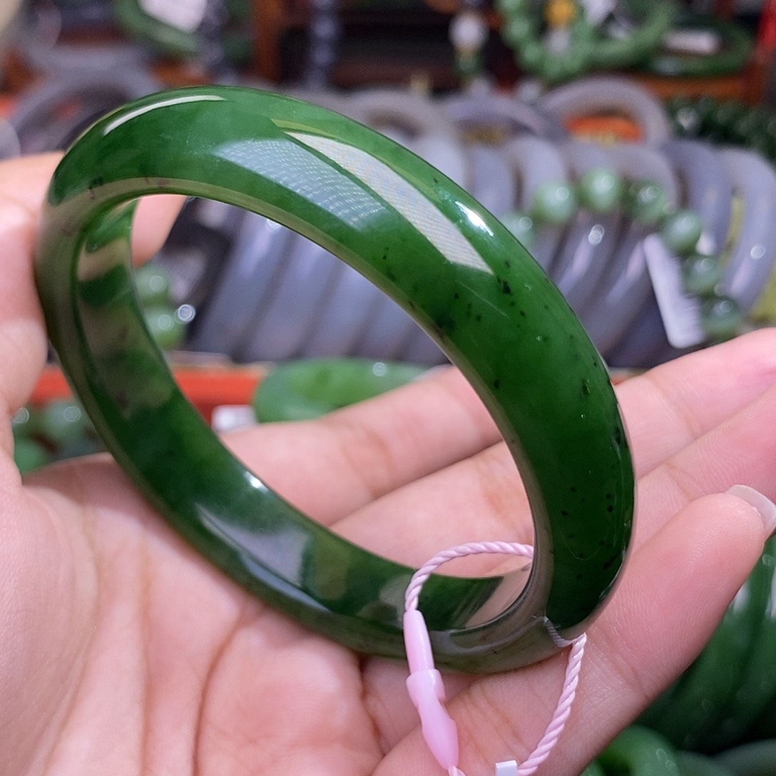 和田玉56.5碧玉老矿菠菜绿手镯未镶嵌
