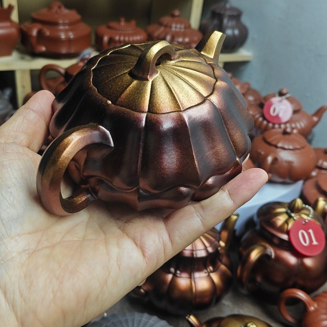 宜兴紫砂壶筋纹器半手工制作紫泥容量二佰六十CC