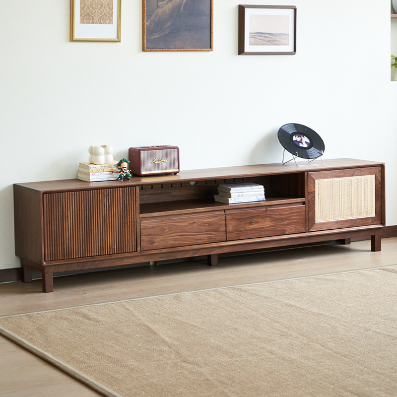 北美黑胡桃木藤编电视柜200*40*54